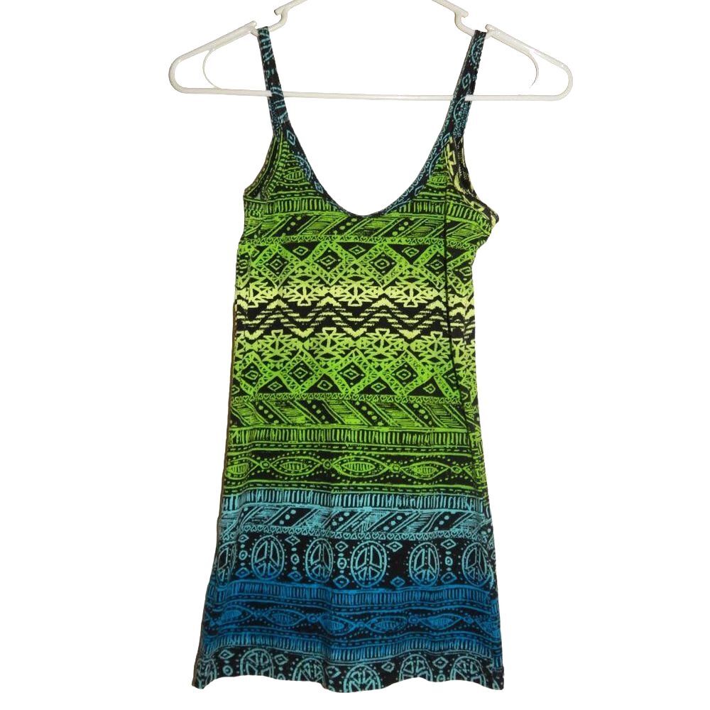 No Boundaries women’s junior’s small blue green Aztec cotton tank